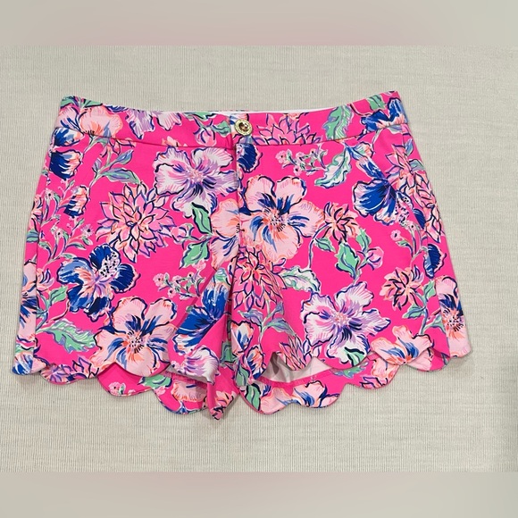 Lilly Pulitzer Pants - Lilly Pulitzer "Last Bud Not Least" Buttercup Knit Scallop 5” Shorts Size 2